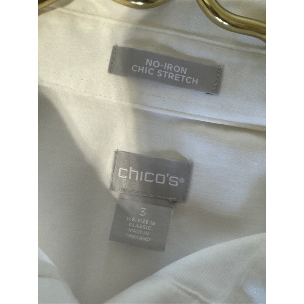 Chico's XL (3) 14 White No Iron Stretch Button Down Tunic Stitch Collar Minimali - Picture 5 of 10